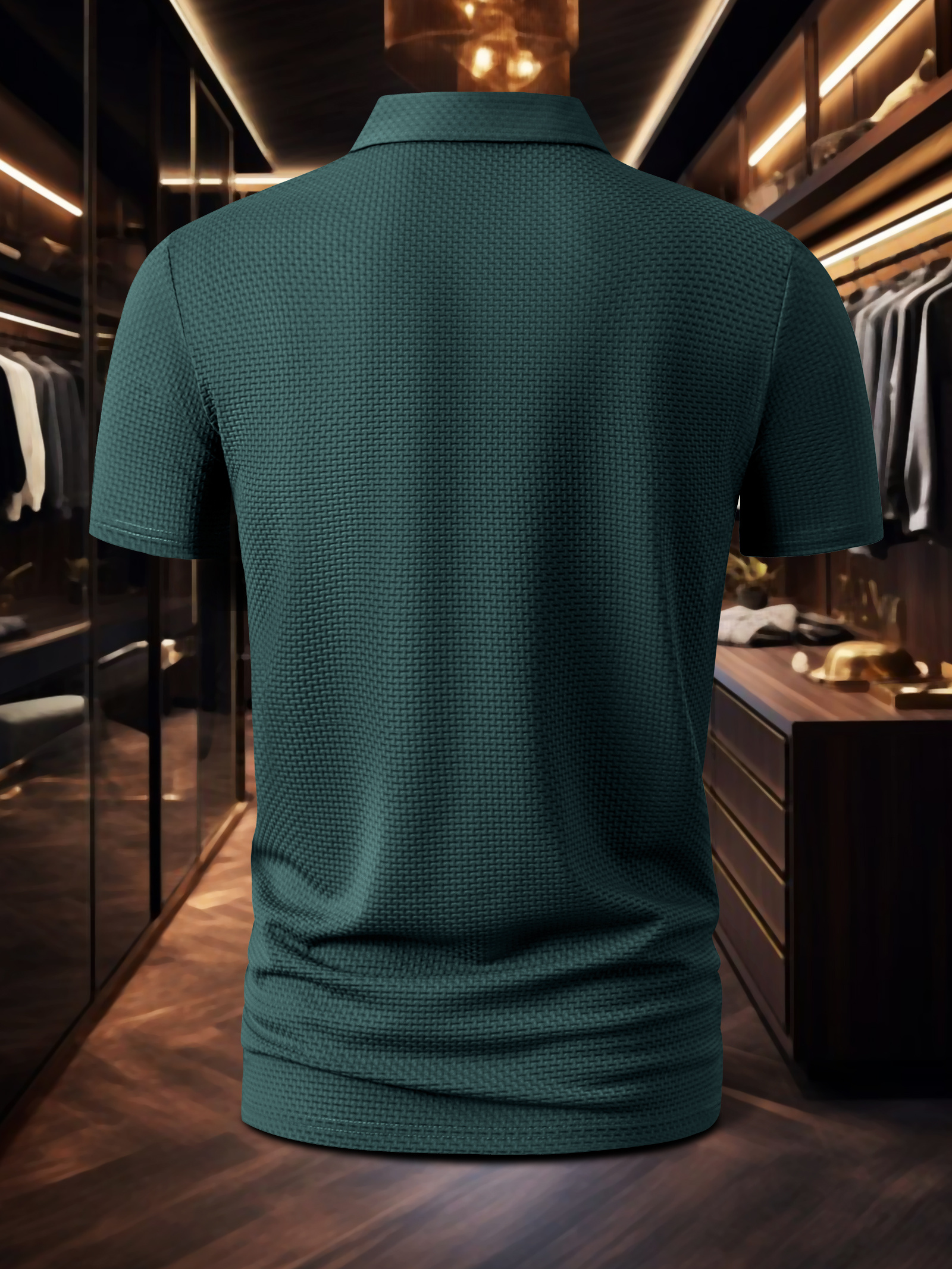 Men's Milan Print Short Sleeve Golf Shirt - Breathable, Stretch Fabric, Button- Collar, Lightweight Business Casual Style for Summer, Tennis & Golf Training