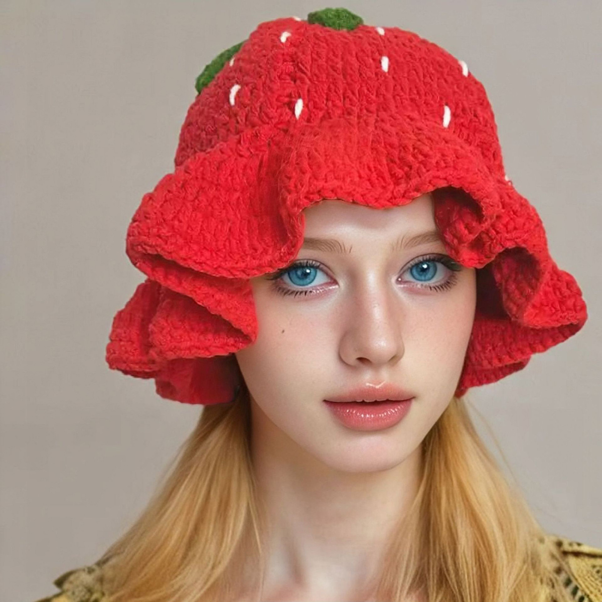 TEMU 1 chapeau de paille à fleurs de fraise rouge tendance et , de bord de feuille de lotus, chapeau chaud et , accessoire photo de sortie doux et ,