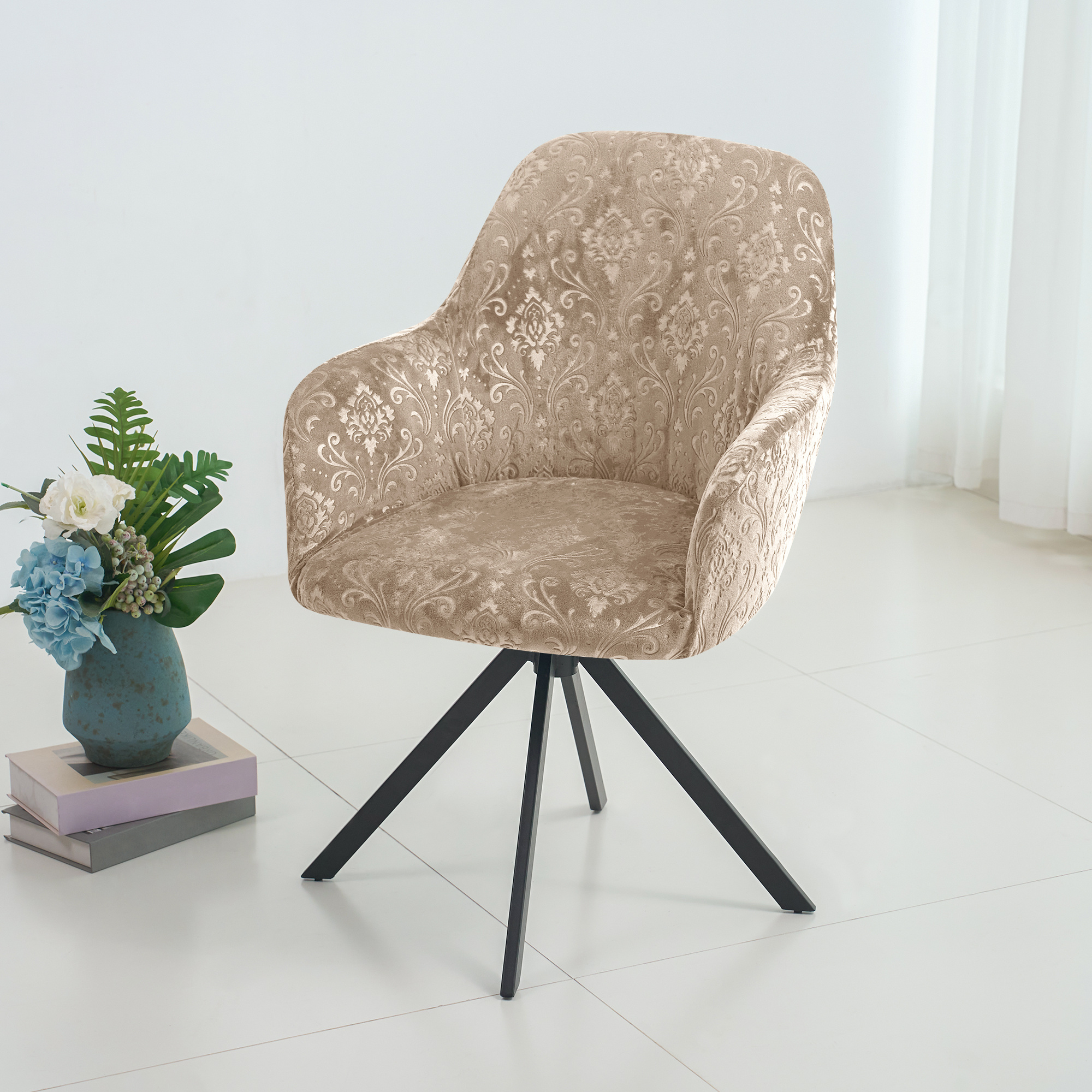 TEMU 1pc Modern Elastic Armchair Cover With Embossed - Heavy-duty One-piece Design, Elastic Armrests & Leg Protection - Fits Swivel Chairs, Dining
