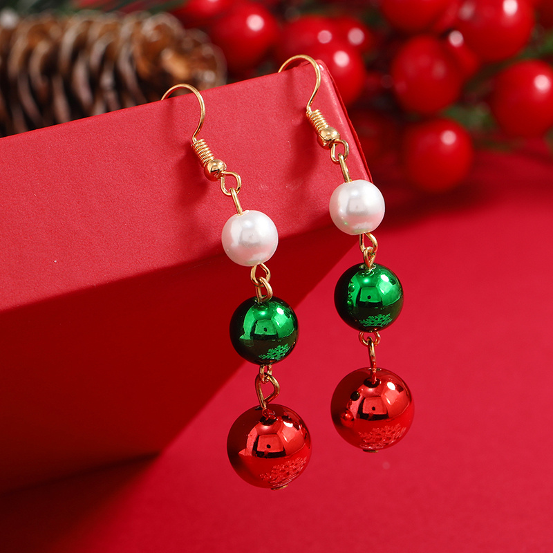 TEMU 1 Pair, Women's Fashion Drop Earrings, Christmas Creative Red Green White 3- Long Earrings Halloween Christmas Earrings Christmas Eve Christmas