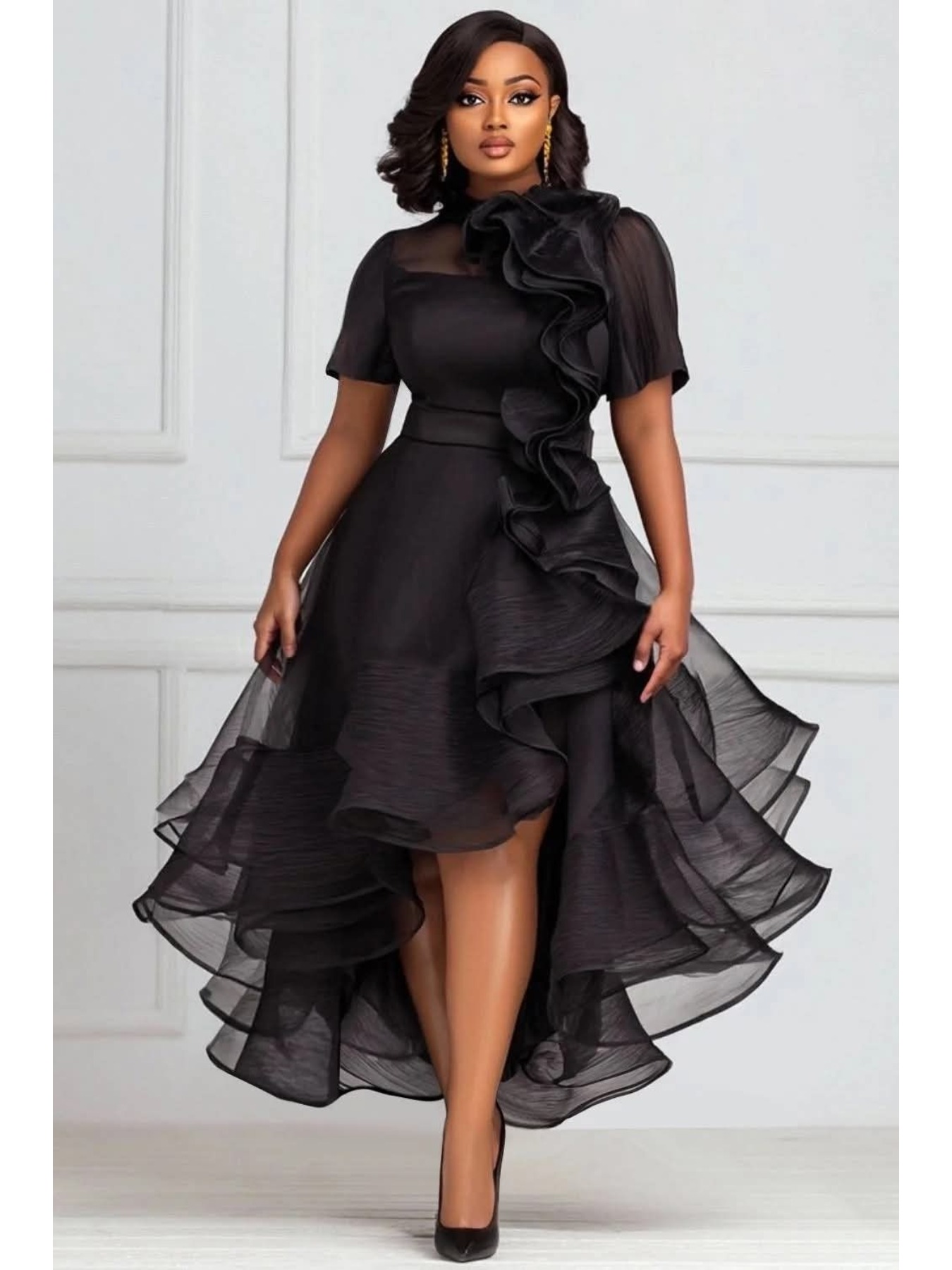 high low black dress sold on Temu United States 100% Polyester group:K1215-PL Women's Evening Maxi Dress Size:18