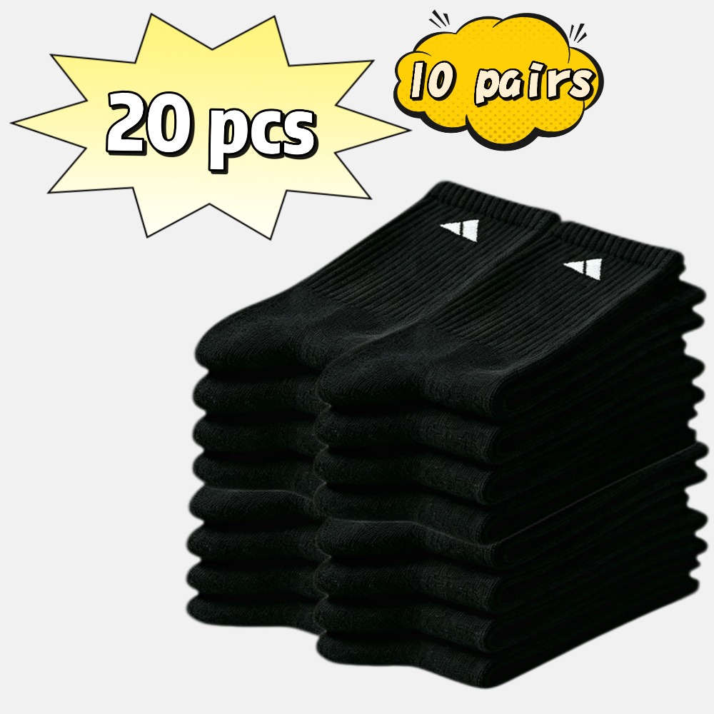 TEMU 20pcs/10 Pairs Mid-calf Socks, Unisex Random Colors, Moisture-wicking Fabric, Non-slip And Wear-resistant Sole, Toe Design, Spring Summer Fall