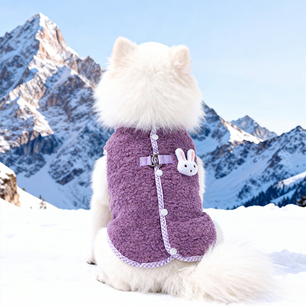 TEMU Pet Bunny Ears Lamb Fleece Vest Three- 3d Bunny Decoration And Trimmed Mid-sized Dog Warm Plush Clothing