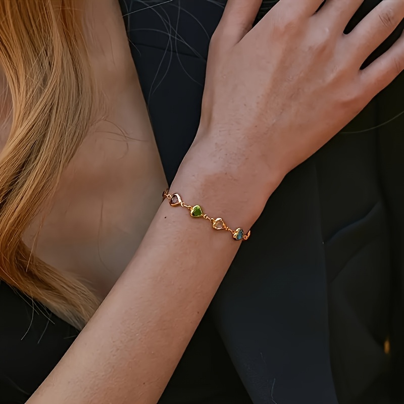 retro elegant heart shaped cube bracelet colorful shiny beads girl daily party jewelry valentines day gift Product details 4