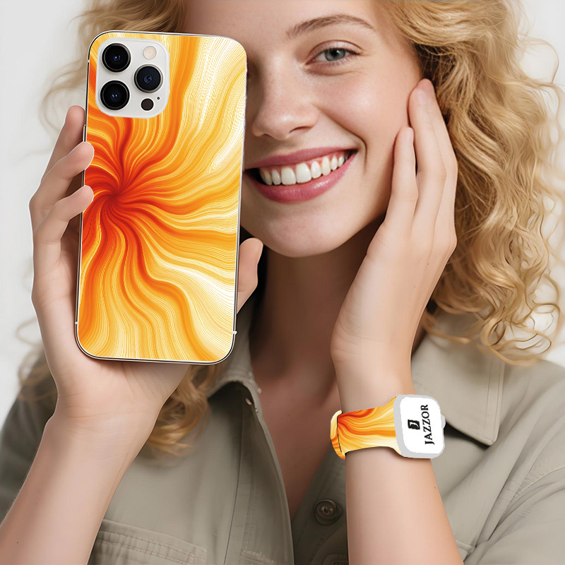 Vibrant Orange Theme Sporty Elements Watch Gift Set