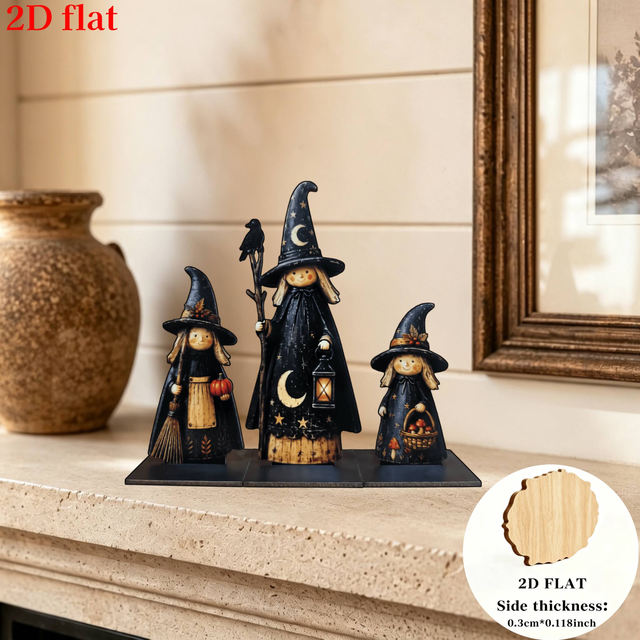 TEMU 2d Flat, 3pcs Set Of Rustic-style Desktop Ornaments, With Lantern Pumpkin And Mushroom, Halloween Party Scene Setup, Suitable For Mantelpiece