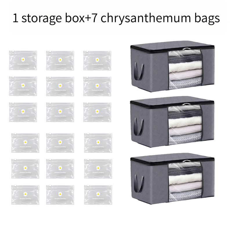 TEMU Kit di della capacit� 8 (1 scatola di stoccaggio e 7 sacchetti a ) per stoccaggio e organizzazione, dotato di copertura con cerniera, sacchetto