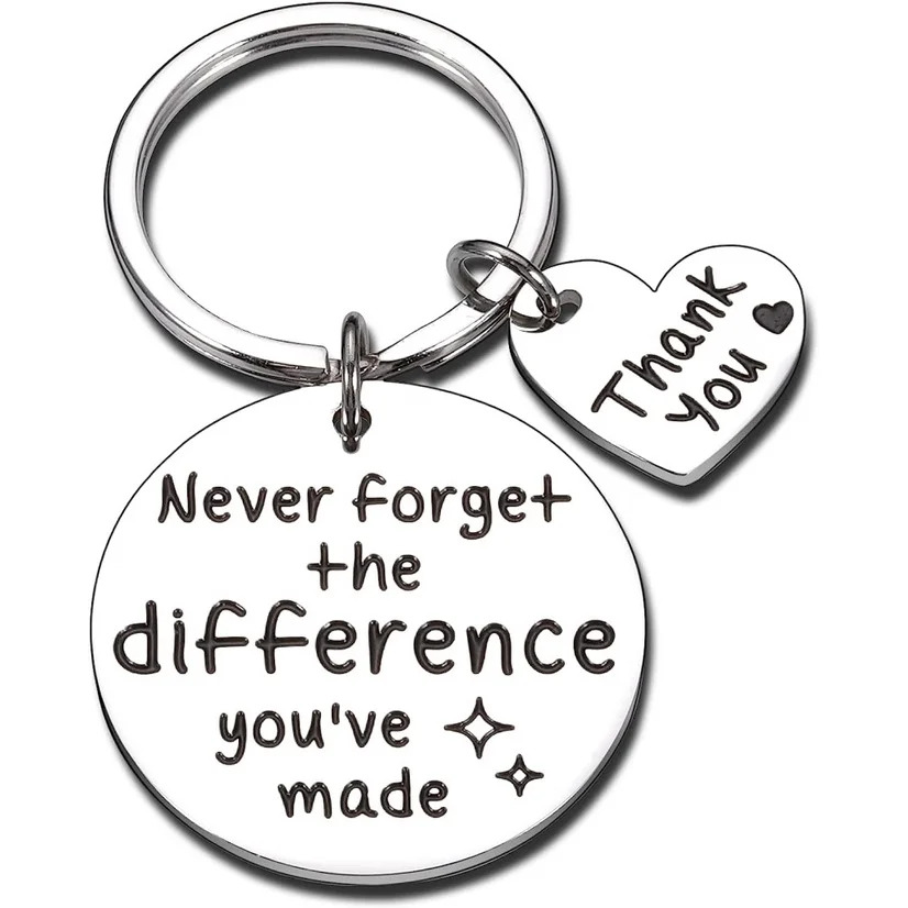 TEMU 1pc Stainless Steel Keychain, Round Keyring With "thank You" Heart Charm, Engraved " You've Made" Quote With Star Detail, Appreciation Farewell