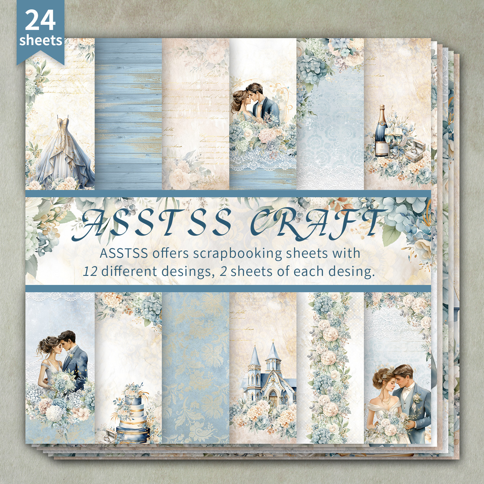 TEMU -sheet Scrapbook Paper Pad Measuring 6 By 6 Inches, Featuring Luxurious Watercolor Designs Suitable For Weddings. This Heavyweight Cardstock Is