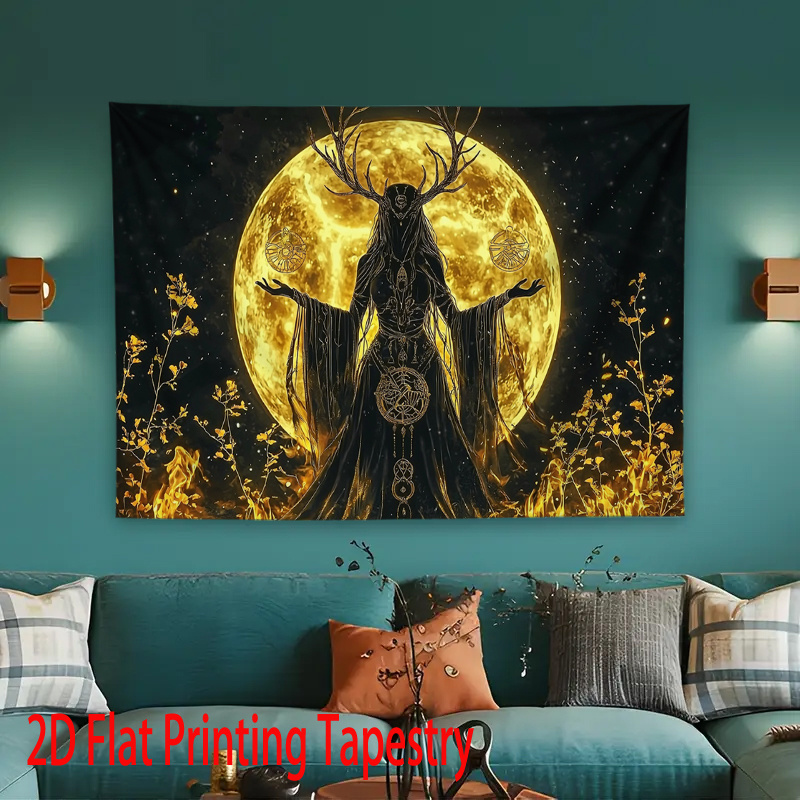 Tapiz de pared diosa de la luna con astas para casa y dormitorio_voghion.com