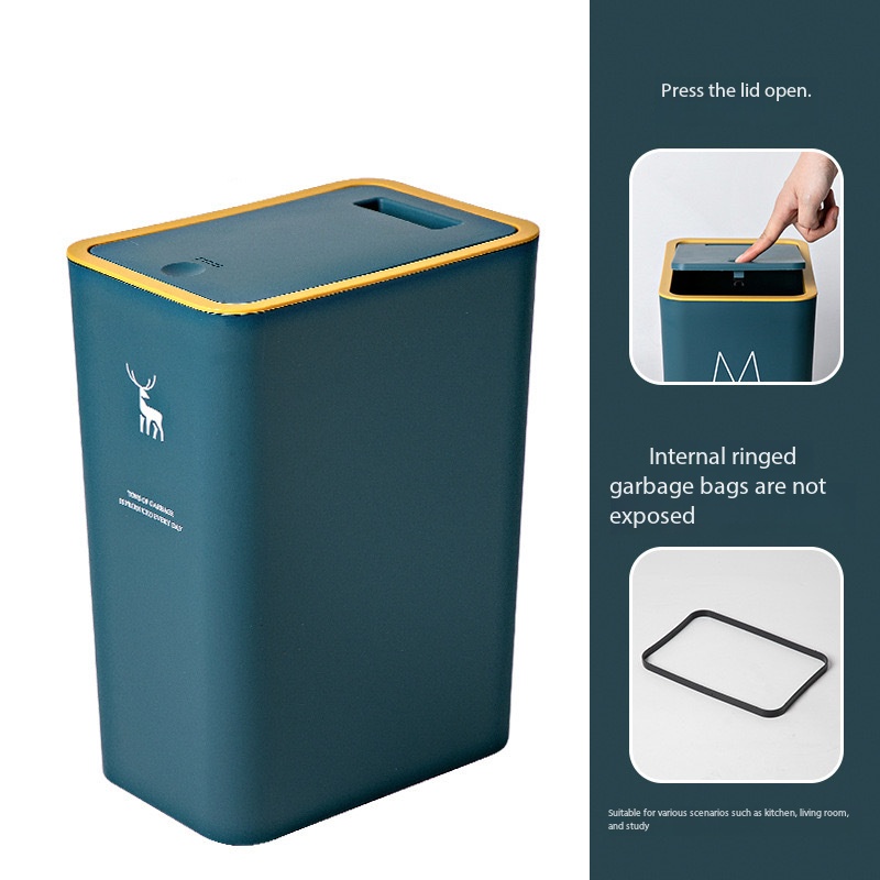 TEMU Home Trash Can For Living Room And Bedroom, Light Luxury High-end Aesthetic, Large Capacity Press-type Slim Trash Bin For Kitchen And Bathroom