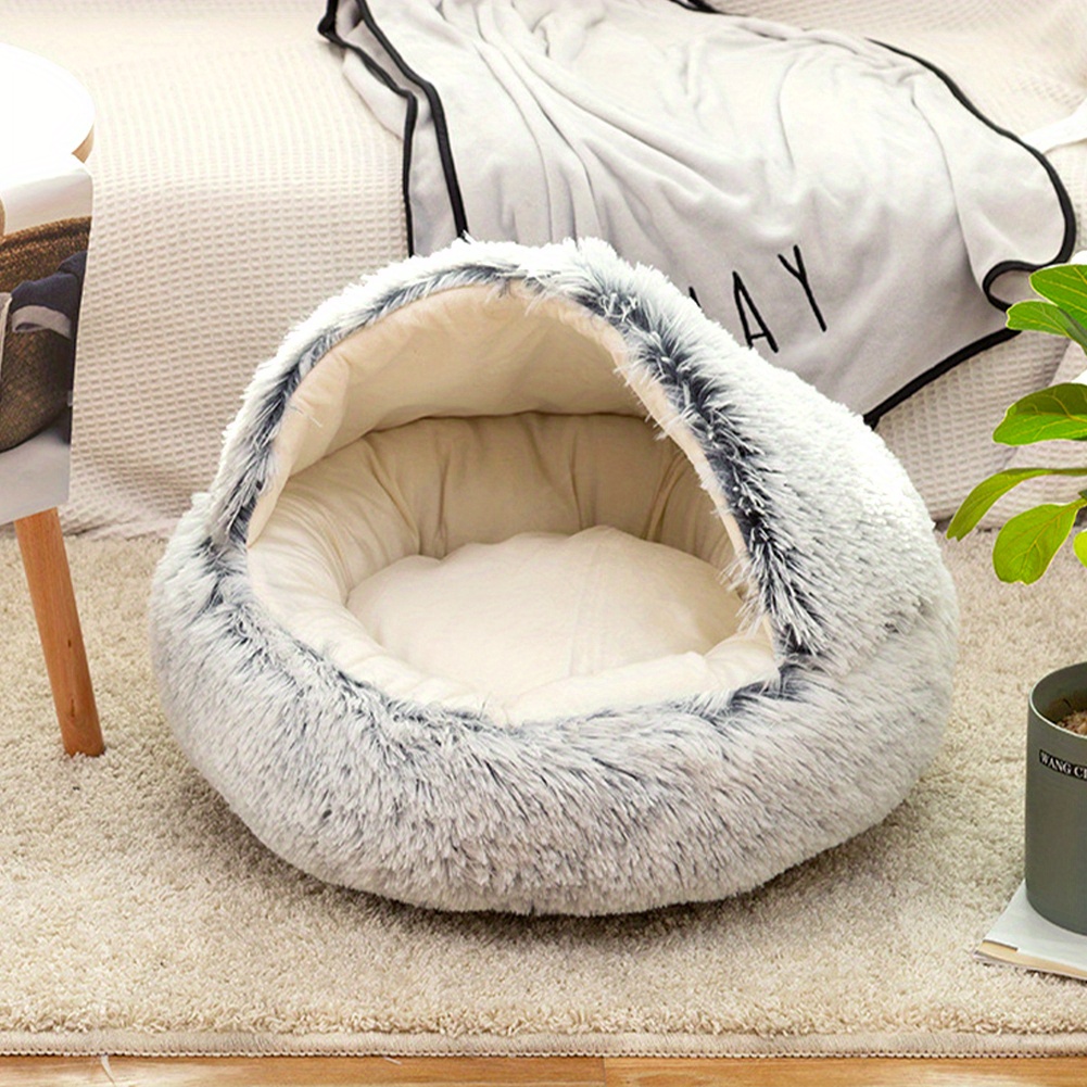 TEMU Plush Pet Cat Bed Dog Bed, Calming Pet Bed Soft And Fluffy Cuddler Pet Cushion Puppy Beds, Grey 40cm