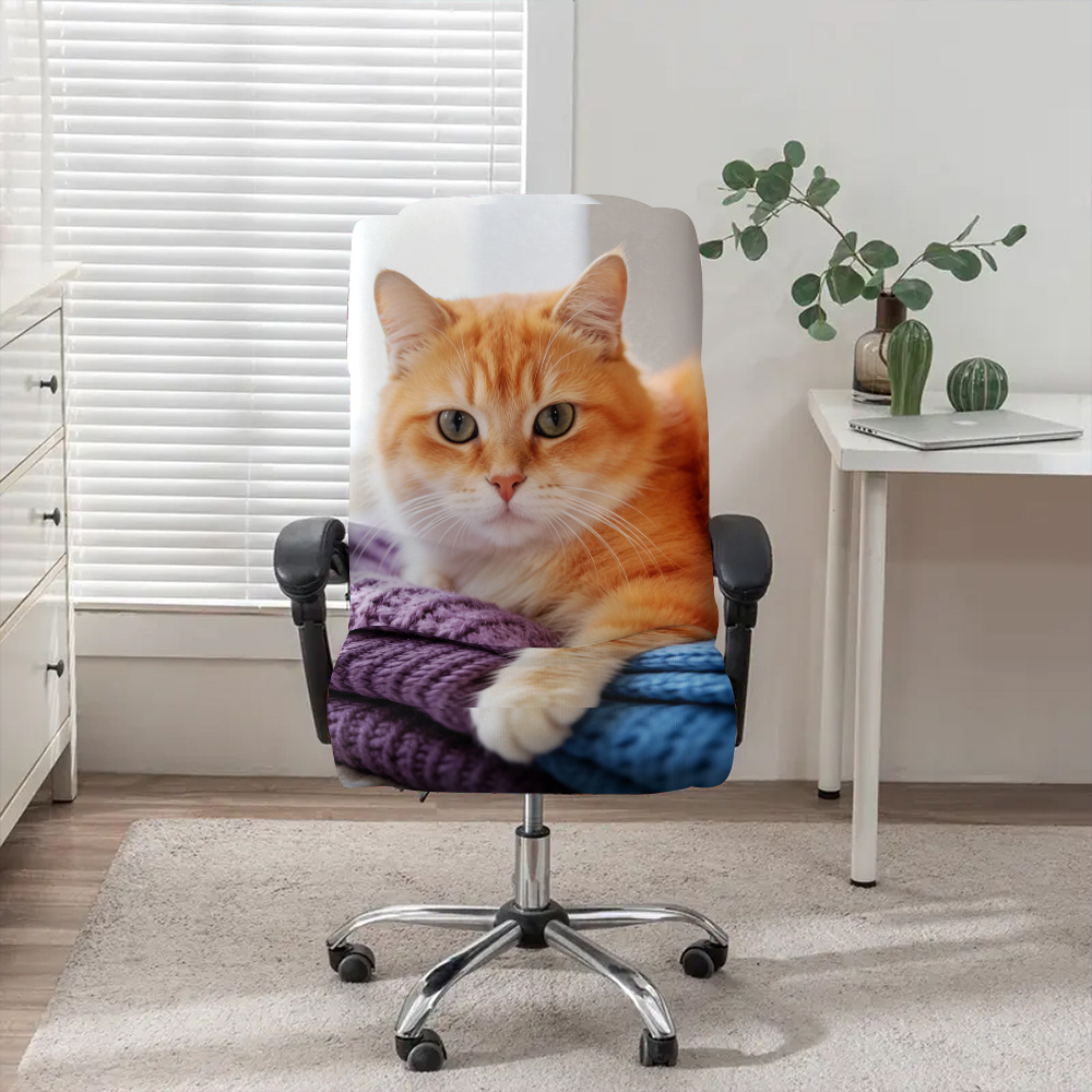 TEMU 1 Housse de chaise de bureau pour ordinateur avec motif de orange, tissu en fibre de lait avec élastique amovible et lavable en machine, pour la
