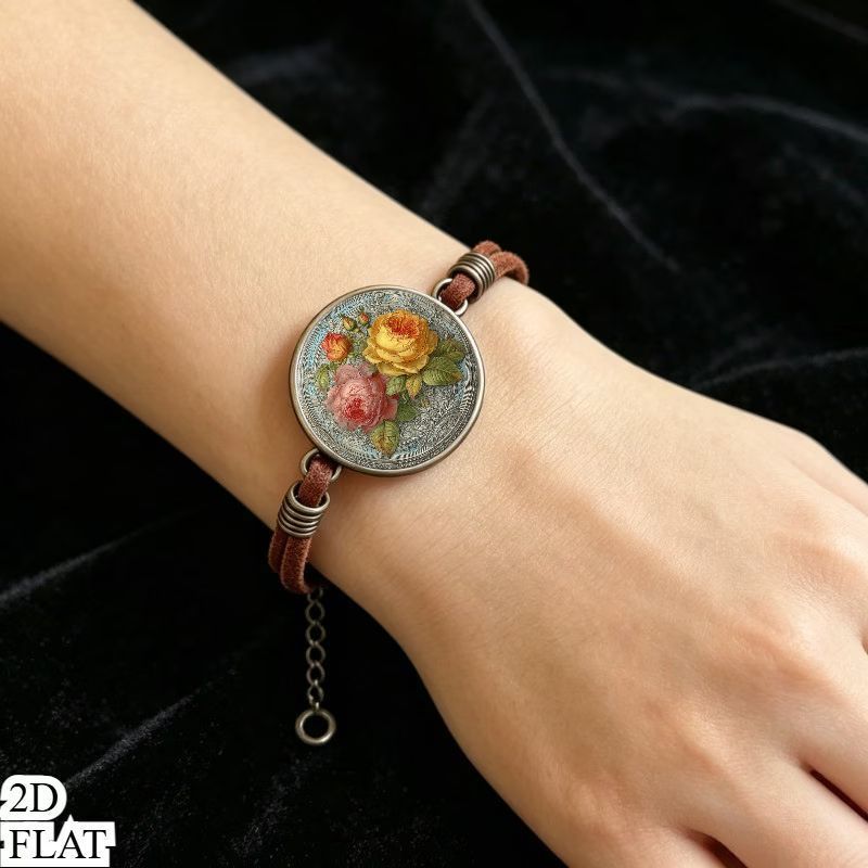 Vintage 2D Flat Pattern Fashion Bracelet, Gift Ready