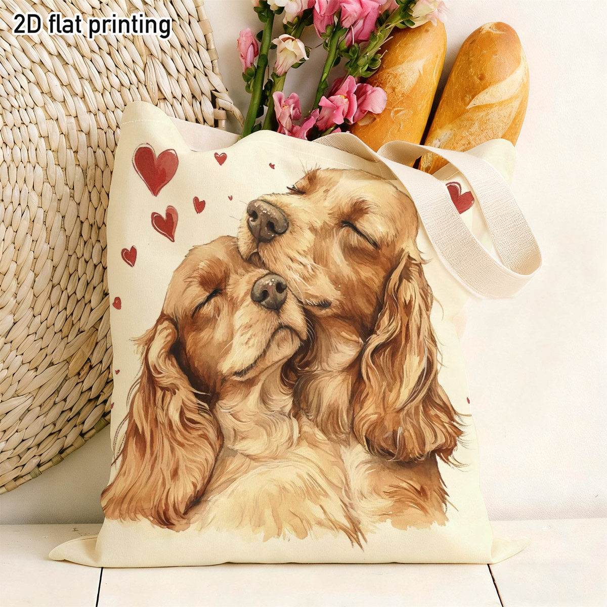 TEMU Borsa a spalla per cani Spaniel, stampa con e cani che si , borsa riutilizzabile per , borsa eco per l'amore degli animali domestici, shopping ,