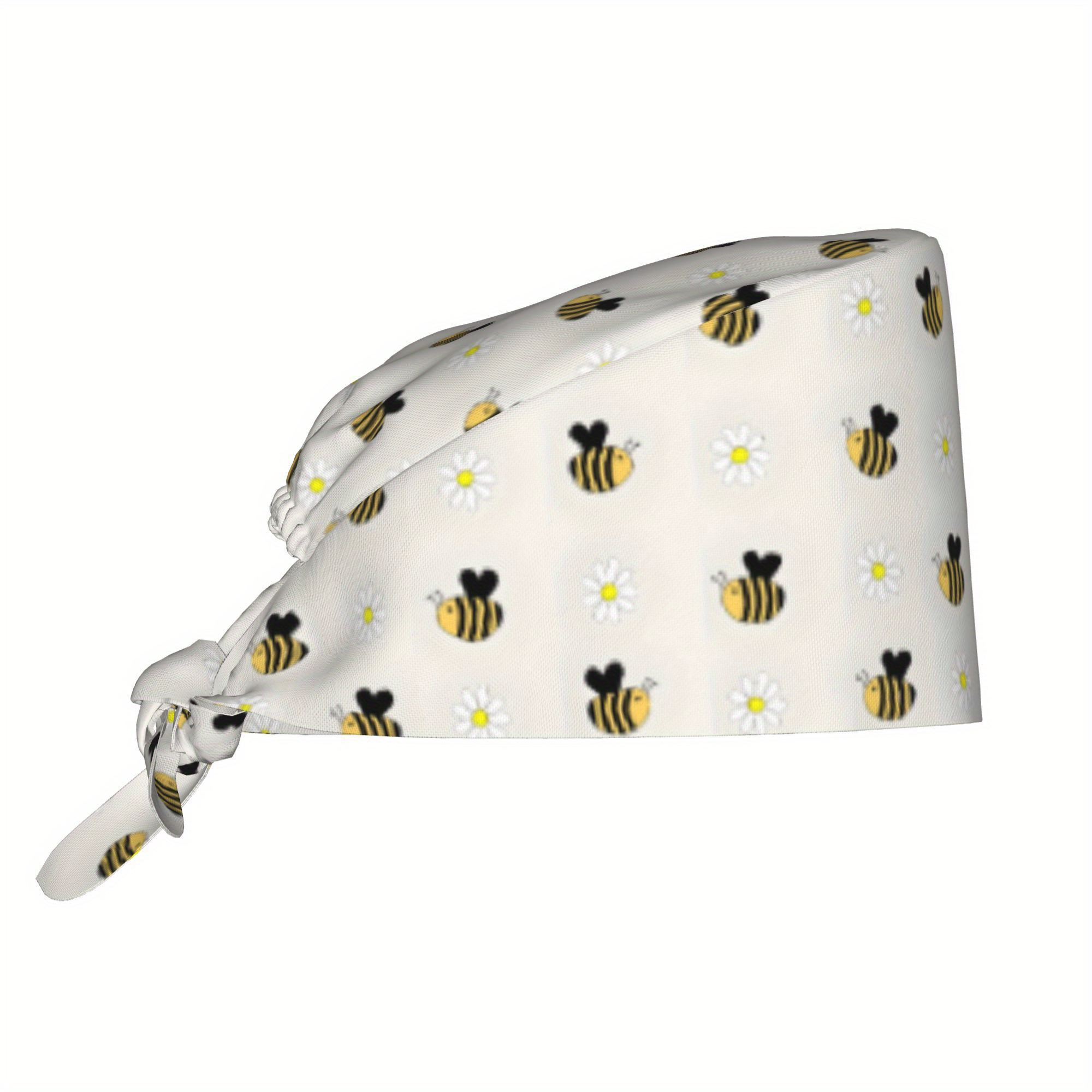 1pc Bee Unisex Stylish Printed Work Cap - Lightweight Adjustable Skull Cap Tie-back Nurse Hat, Dustproof Chef & Cooking Cap, Men's Hats & Caps, Father's Day, De Mayo