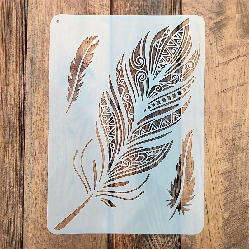 TEMU 1 pc Grand Modèle de Motif Plume, Format A4 -- pour Peinture, Modèle d'Art en Plastique Durable avec Éléments , Convient pour Murs DIY, Tapis,
