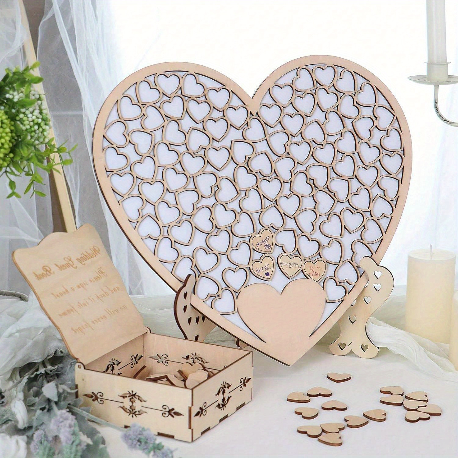 TEMU 101 Heart-shaped Insert Wooden Guest Signature Book Suit | Country Style Wedding Anniversary Book Of Traditional Guest Book