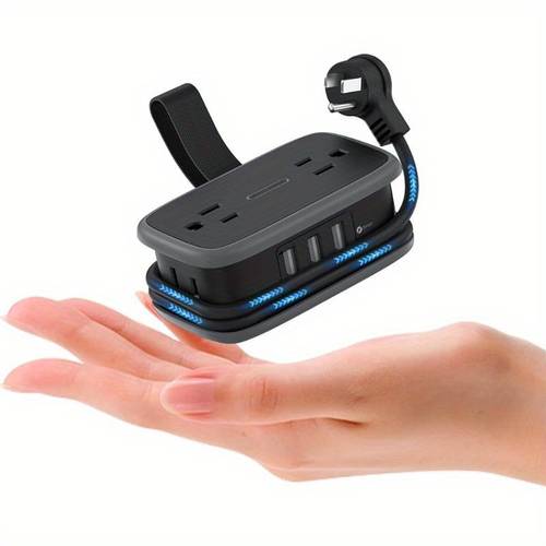 bar with usb ports 4 outlets 3 usb ports small power strip with 4ft short indoor extension cord retractable compact size for office