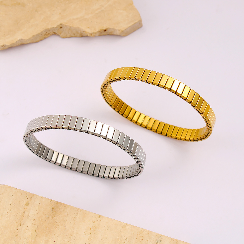 1pc titanium steel elastic bracelet 18k golden plated cute japanese korean style fashionable all match high end elastic wristband ideal for   gift   christmas suitable details 10