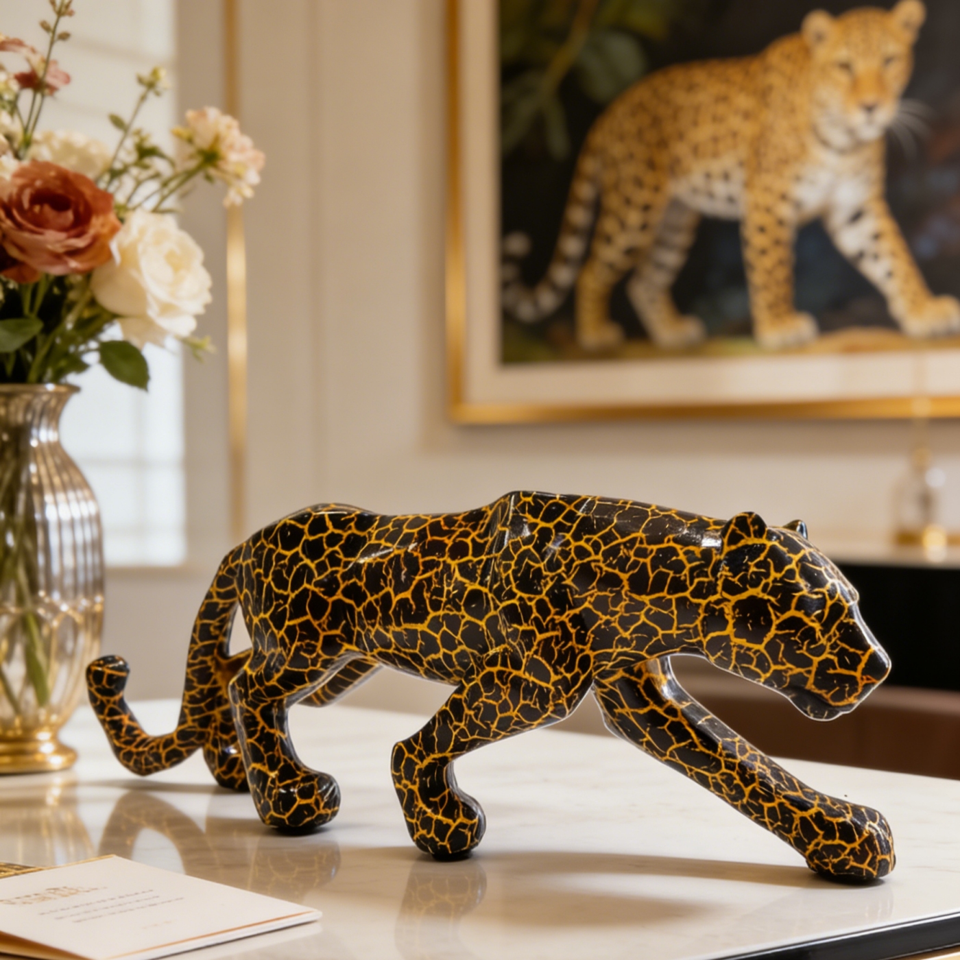 TEMU 1 stuks Geometrische Luipaard Sculptuur | Modern Huis- en Kantoordecoratie Collectible, Perfect Dierenthema Cadeau voor Woonkamer, Bureau,
