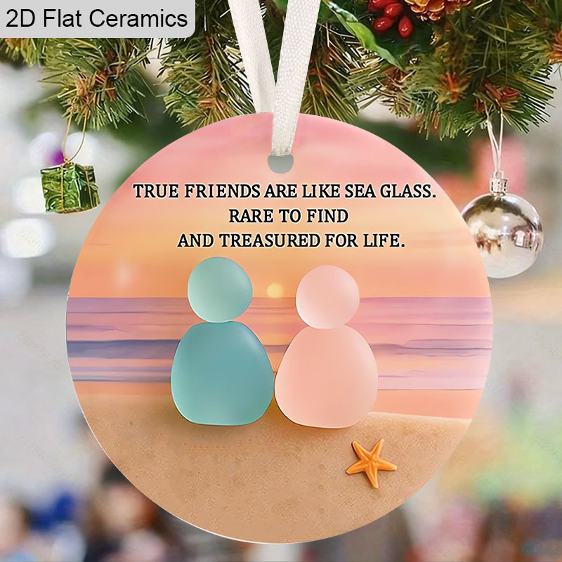 TEMU 2d Flat 1pc Acrylic Friendship Pendant - Beach Sunset And Inspirational Quote Necklace, Suitable For Christmas Tree Hanging Decor And Home