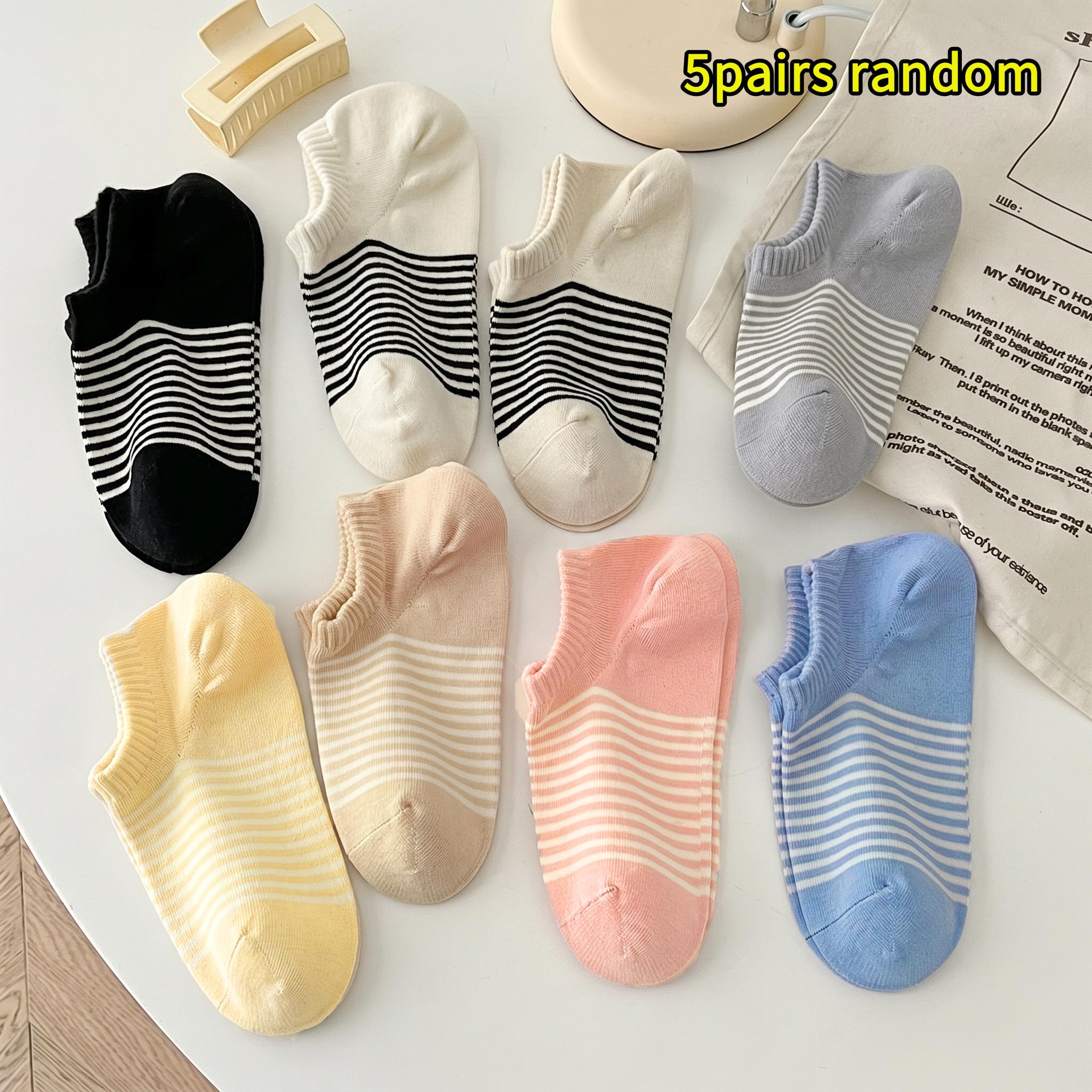 TEMU 5 Pairs Women's Striped Boat Socks, Random Colors, Easy All-match Combination Socks - Soft And Breathable, Casual Wear Invisible Socks, Cute