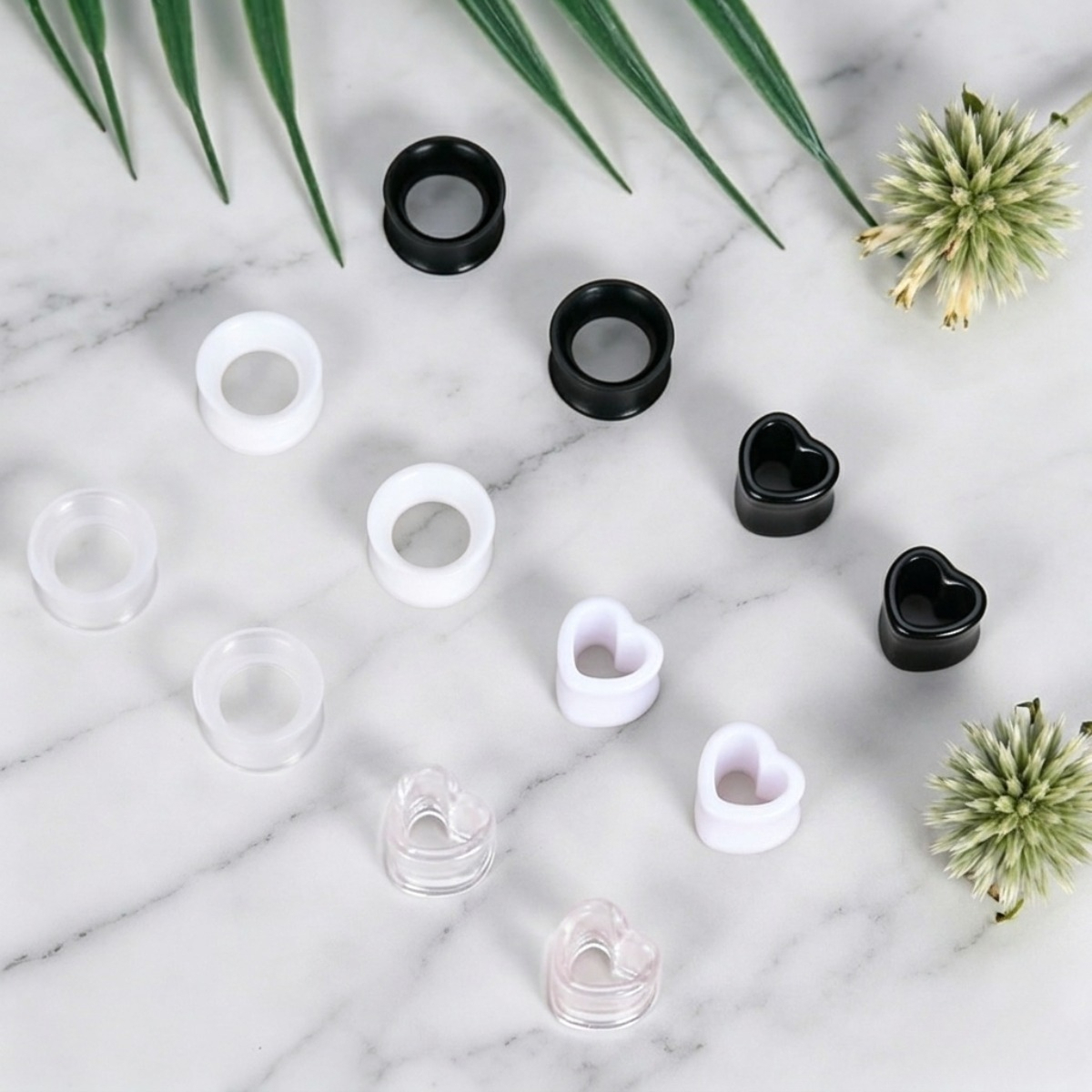 Image of 6 Pairs Heart-shaped Ear Gauges Flexible Double Flared Ear Tunnels Plugs Stretching Kit Piercing Jewelry For Women Men