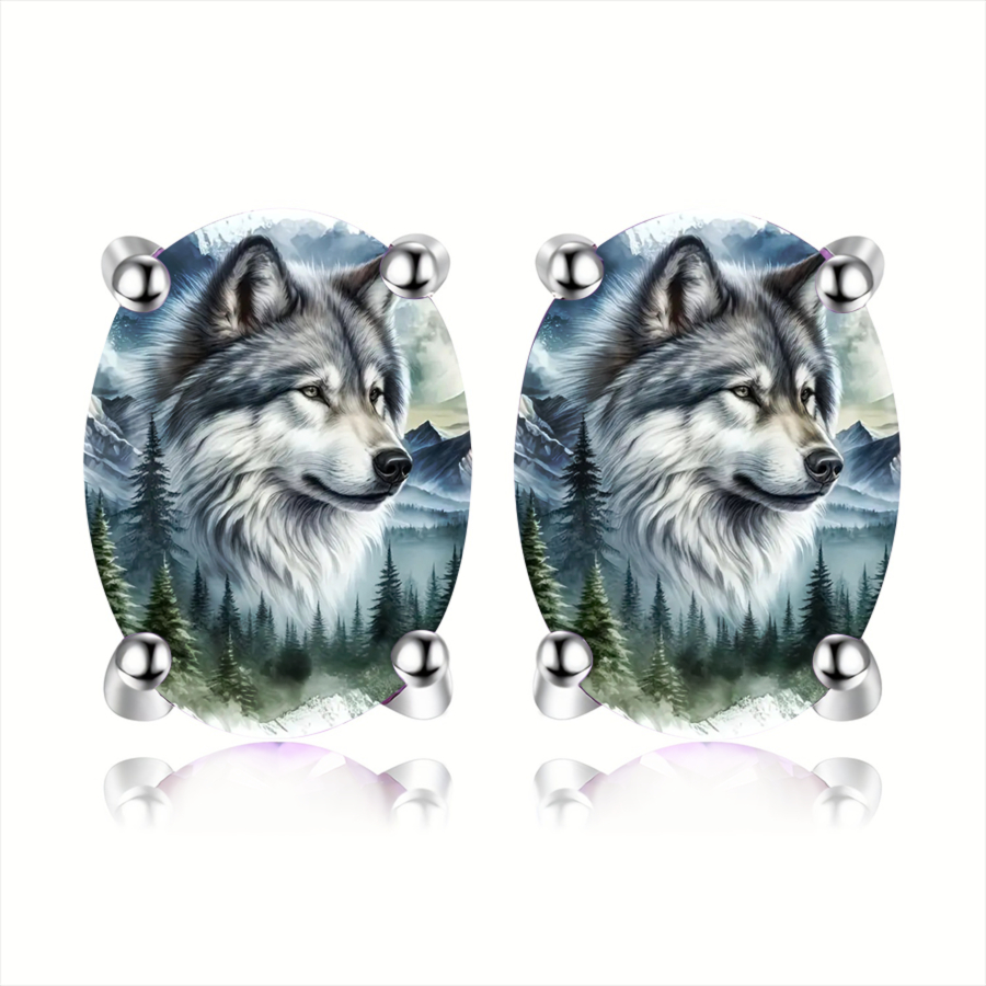 TEMU 2pcs Wolf Earrings | Elegant And Luxurious Alloy Earrings With Glass Mosaic, Perfect For Daily Wear And Gift- Occasions