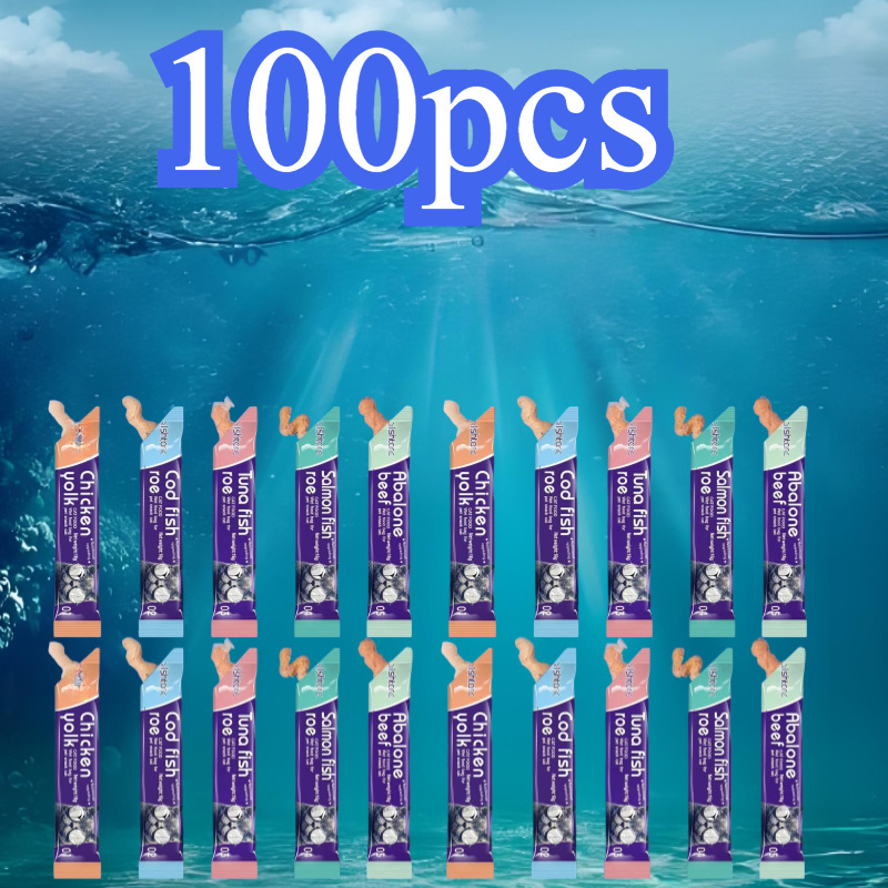 TEMU 100pcs/ 200pcs Cat Snacks, Each Weighing 0.56oz/ 16g, Cat Fattening Nutrition Strip, 20 Mixed Cat Strips In 5 Flavors, Chicken+egg Yolk, Salmon+fish Roe, Cod+fish Roe, Abalone+beef, Tuna+fish Roe