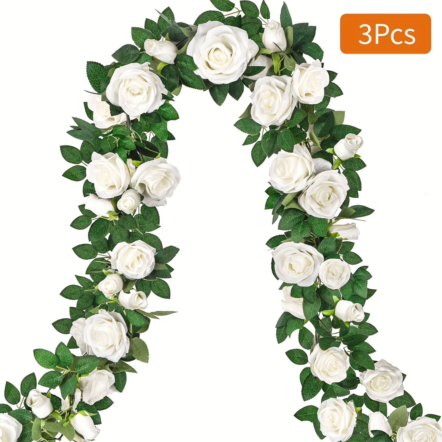 Faithup 3pcs 19.5 Feet Artificial White Rose Garland, Polyester Flower For Wedding Arch, Garden, Engagement, Ceremony, Reception Decoration, No Electricity Or Battery Needed