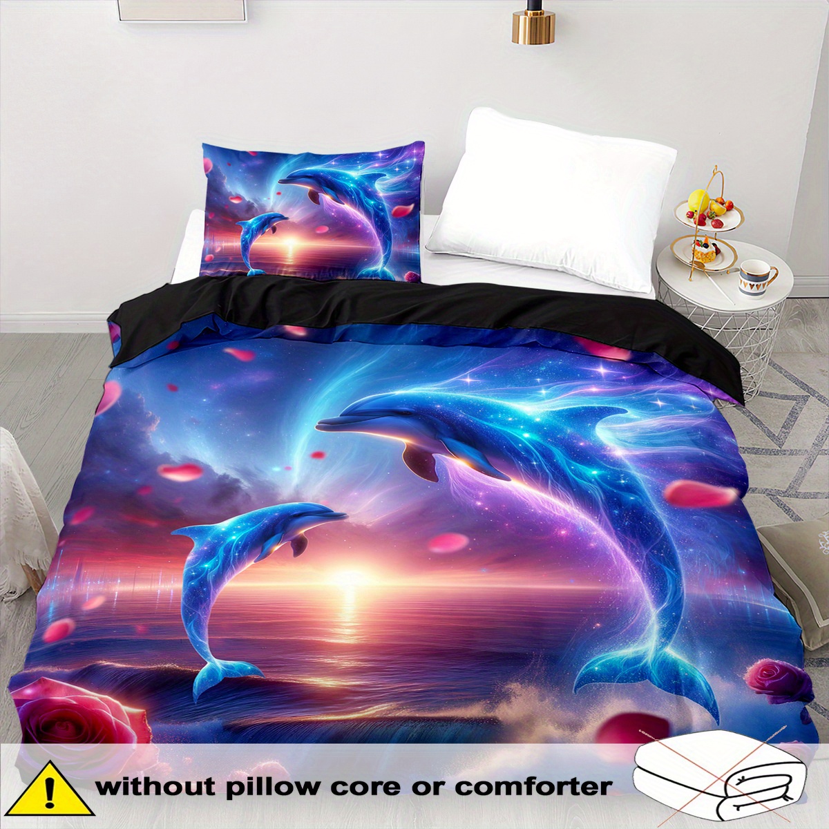 E-shop Bettwäsche-Set mit Delfin-Motiv - 2/3-teilig, weich und bequem atmungsaktiv, Tiermotiv-Druck, Bettwäsche-Set mit blauem Delfin-Muster, 100%