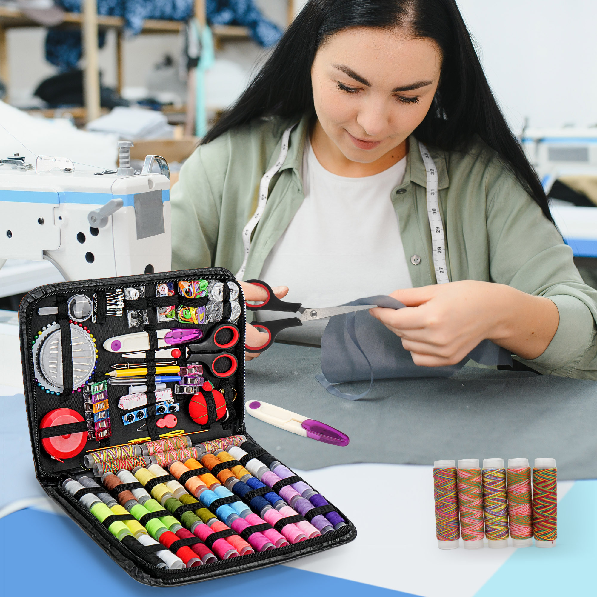 229pcs sewing kit   school and diy gift for beginners and professionals including   and scissors basic mini travel sewing set for grandma mom friends adults children travelers portable sewing accessories including thread needle ruler ring etc black Product details 8