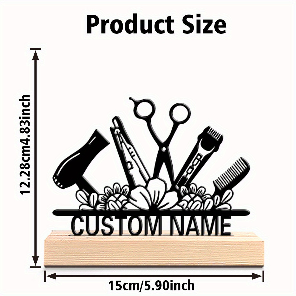 TEMU 1pc Personalized Hairdressing Metal Art Statue With Custom Name Engraving - Cast Base Desktop Decoration, Design For Salon, Office, Home -