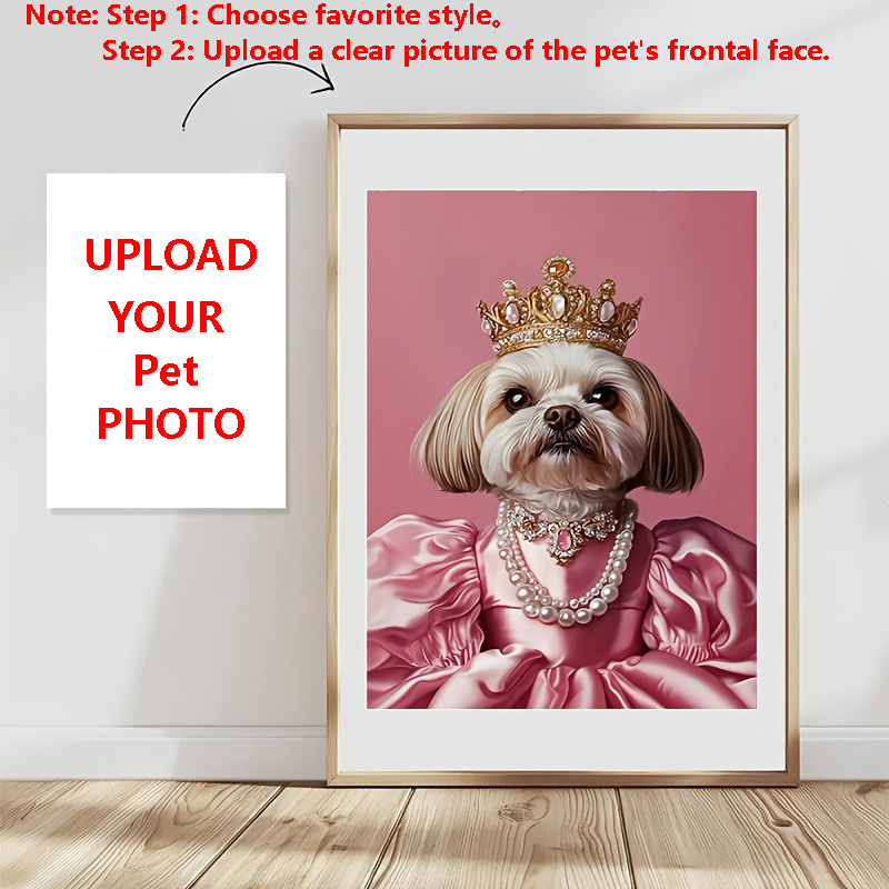 1pc Custom Pet Portrait from Photo - Personalized Royal Style Suitable for Cat & Dog Memorial Canvas Print, Upload Your Own Picture for Home Decor, Birthday Gift, Pet Photo Gift for Dog Cat Owners