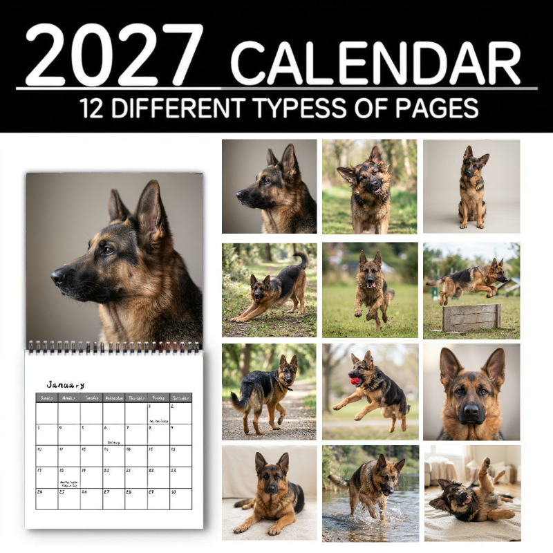 TEMU Calendrier mural 2027 pour toute l'année, 12 mois, agenda mensuel de haute qualité, motif de chien imprimé en HD, convient pour les