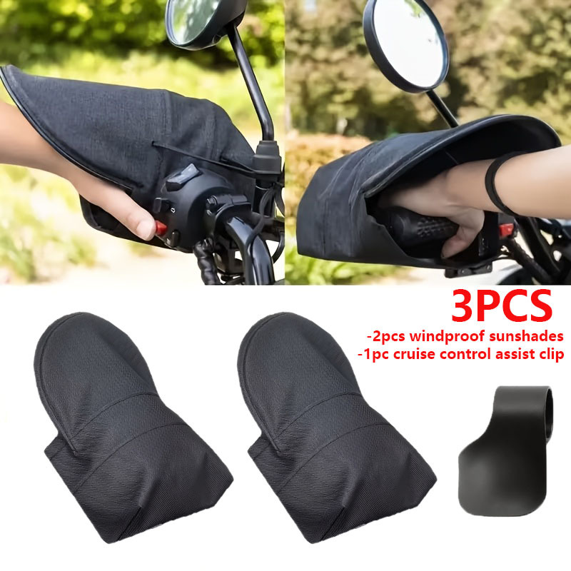 TEMU 3pcs Motorcycle Handlebar Accessory Set: 2 Windproof Sun Shades   1 Cruise Control Assist Clip