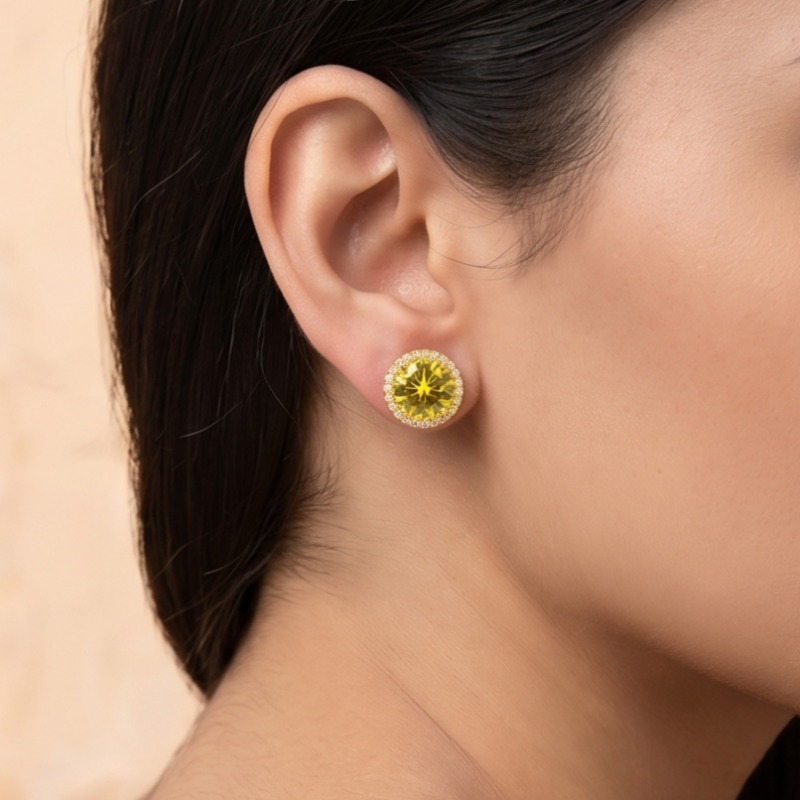 Women's Elegant Yellow Synthetic Cubic Zirconia Round Stud Earrings
