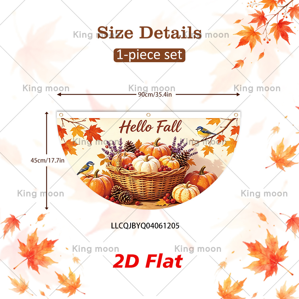 TEMU 2d Flat, 2d Flat Banner, 1pc Fall Thanksgiving Half Round Flag, 90cm * 45cm/35.4in * 17.7in, Polyester Material, Pumpkin Basket Fan Banner For