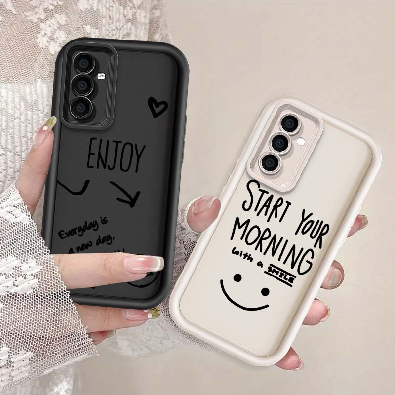 cartoon style phone case featuring a   face and smile designed for   samsung galaxy models including a16 a15 a14 a13 a12 a11 a10s a06 a05 a04 a03 a02 f42 f12 m32 m12 m11 m10 01s compatible with   4g and 5g