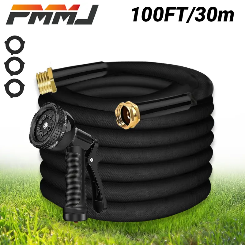 100 heavy duty garden hose non extended with high pressure sprinkler fittings leak proof design durable rubber material thread ideal for gardening cleaning forestry 100 kit Product details 0
