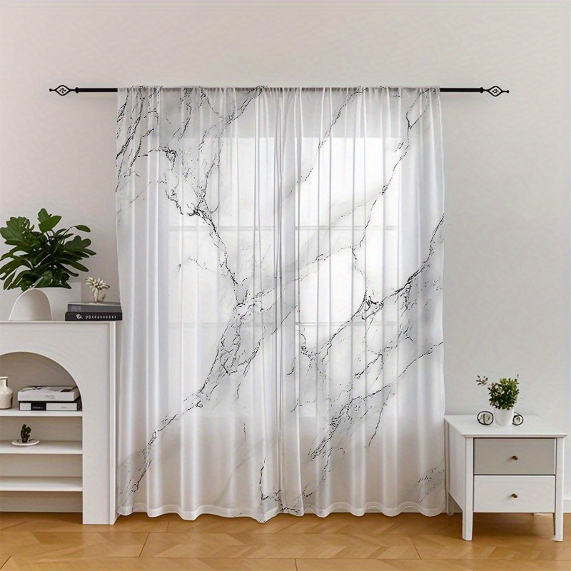 TEMU 2d Flat, 2pcs/ Set Marble Texture Light Luxury High-end Window Screen Suitable For Bedroom, Living Room, Office - Printed 2d Graphic Design