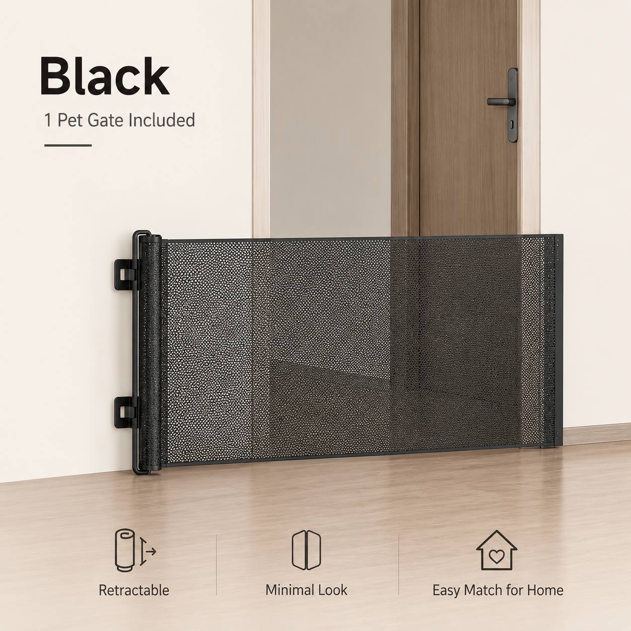 TEMU Pet Isolation Gate Set (includes 1pc White Protective Net And 5pcs Auxiliary Stickers), Automatic Retractable Protective Gate, No-drill