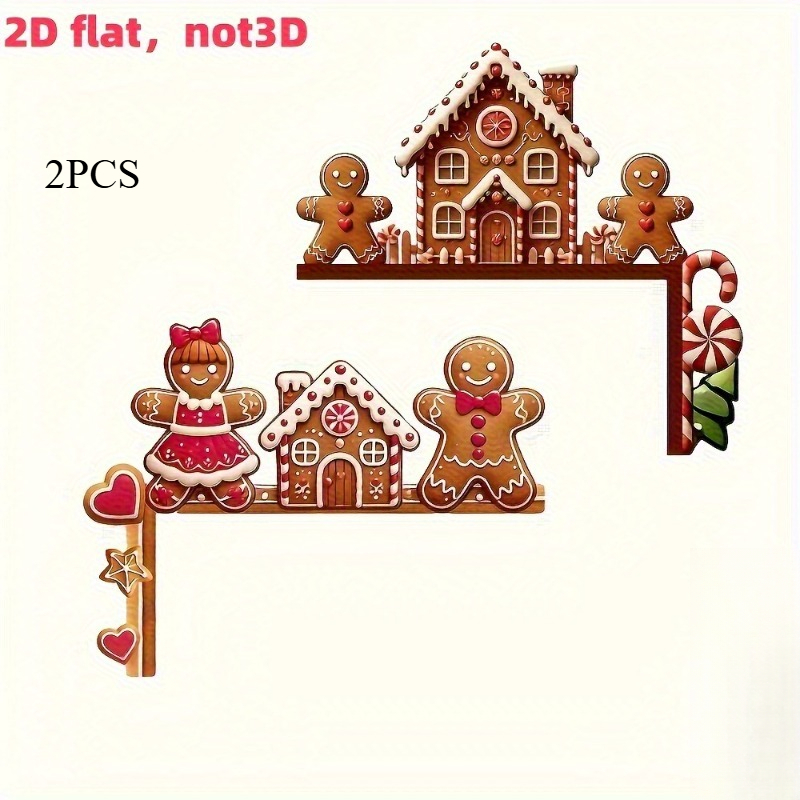 TEMU 2d Flat Wooden Prints 2pcs, Gingerbread Man And Doorstop Design, Candy-style Christmas Decor, No Electricity Needed, Pre-cut Slots For ,