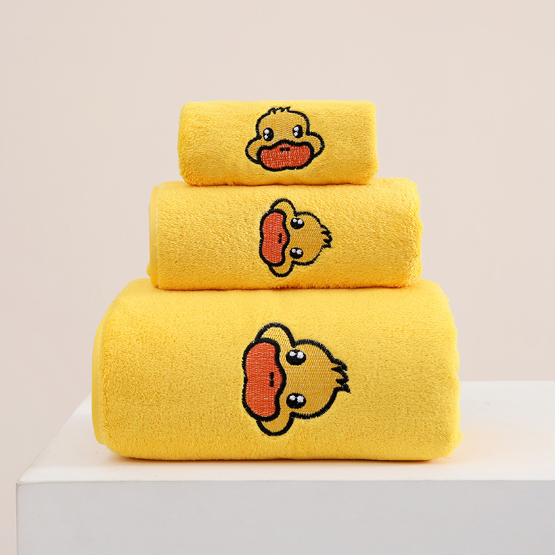 TEMU Little Yellow Duck Towel Set, 3pcs Towel, Hand Towel, And Hand Towel, Home Absorbent Use For Adults And, Popular Facial Towel