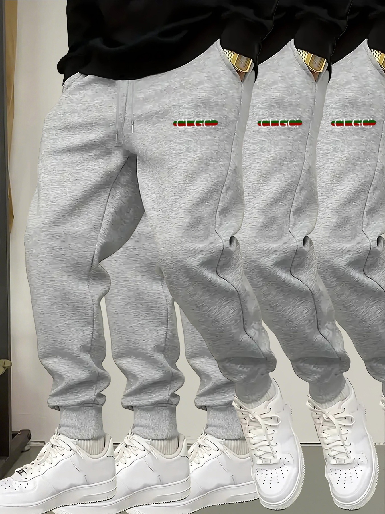 3pcs Men'S Athletic Joggers with Pockets - Black, White, and Gray, Non-Stretch Fabric, Regular Fit, Ideal for Gym, Training, and Outdoor Fitness, Jogger Men, Anti Tear Pant For Men, Tear Away Pant For Men, Trouser For Men, Track Pant Men, Men Trouser