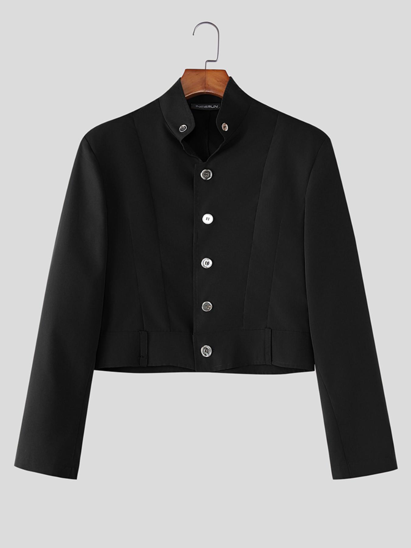 men classic     colalr long sleeve single breasted loose thin formal work business crop  