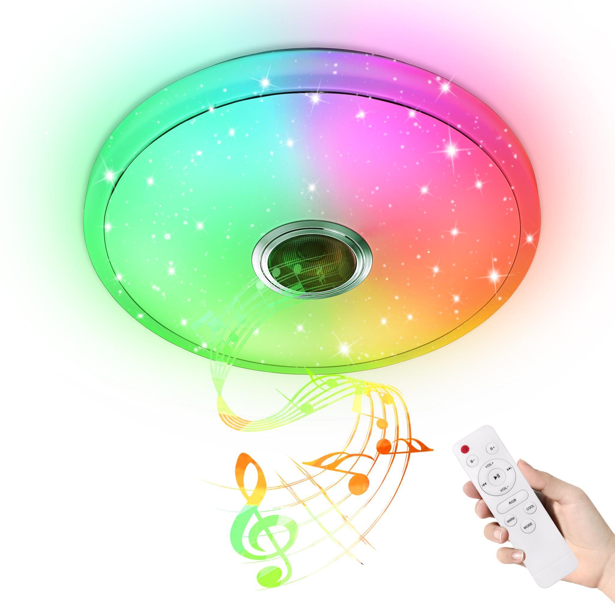 

36w/48w Dimmable Led Ceiling Light With Wireless Speaker & App Control, Remote Included, 30cm Diameter, Modern Design For Bedroom, Living Room, Kitchen, ' Room, Yuenfong