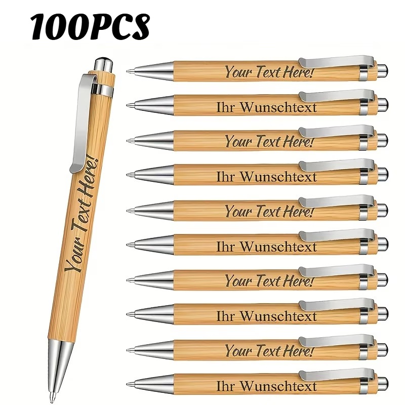 TEMU 10//40/100pcs [luxury Wooden Pens With Customizable Text] Customizable Luxury Bamboo Personalized Ballpoint Pens, Luxurious Writing Tools,