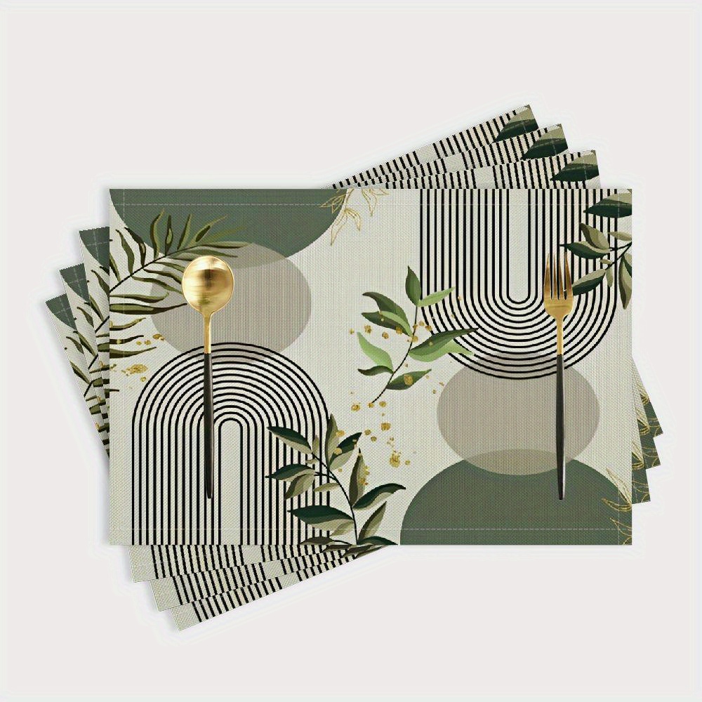 TEMU Mid Century Placemats Set Of 4, Geometric Leaves Botanical Table Decorative Placemats 4pcs